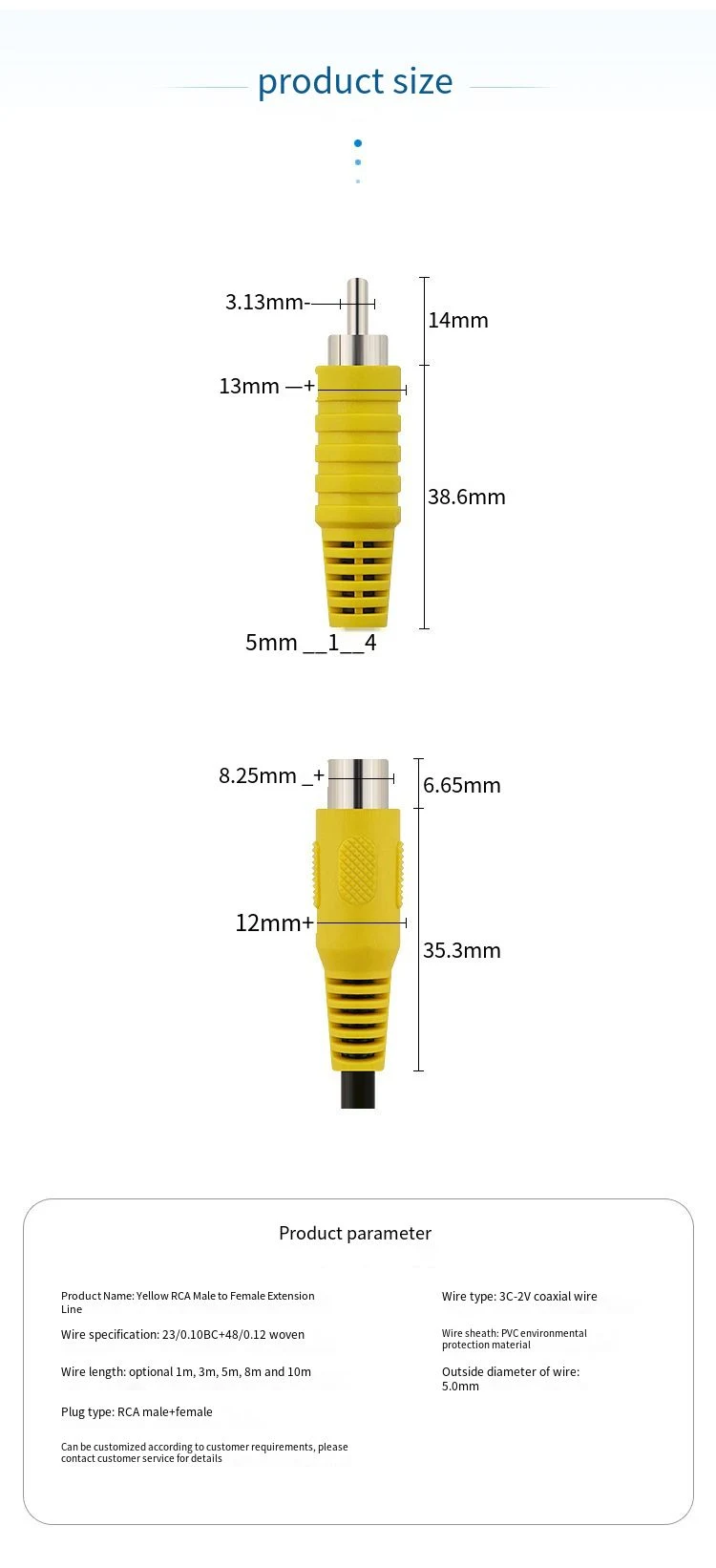 Gold-Plated RCA Male to Female Audio Cable AV Video Coaxial Cable Suitable for Audio