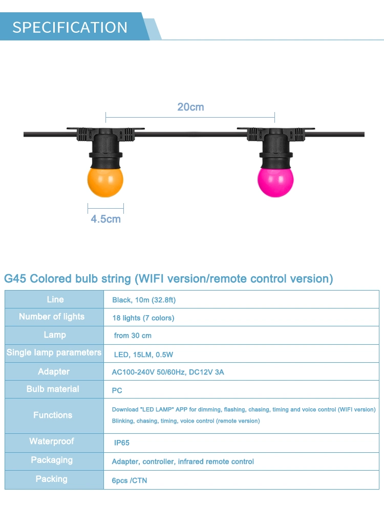 G45 RGB Bluetooth Control Christmas Holiday Decorative String Light