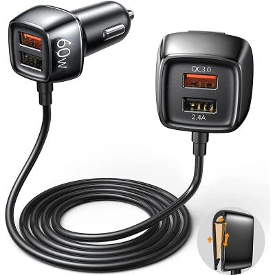 4-портовое автомобильное зарядное устройство USB с быстрой зарядкой QC3.0, удлинительный кабель 1,6 м, записывающее устройство для мобильного телефона, быстрая зарядка